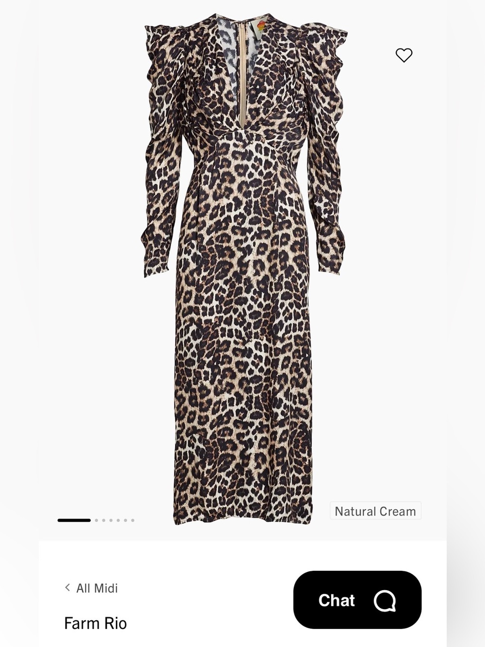 FARM Rio Cream and Black Leopard-Print Long Sleeve Midi Dress